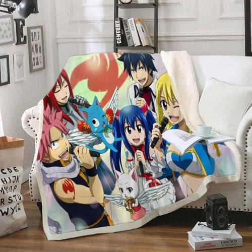 Fairy Tail Funny Character Blanket 3D Print Sherpa Blanket on Bed Home Textiles Dreamlike Style 02