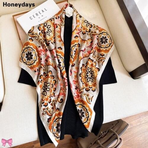 Original 90 large square scarf retro flower Quality Silk Shawl Luxury Office Lady small scarfs Tied bag silk scarf Holiday Gift