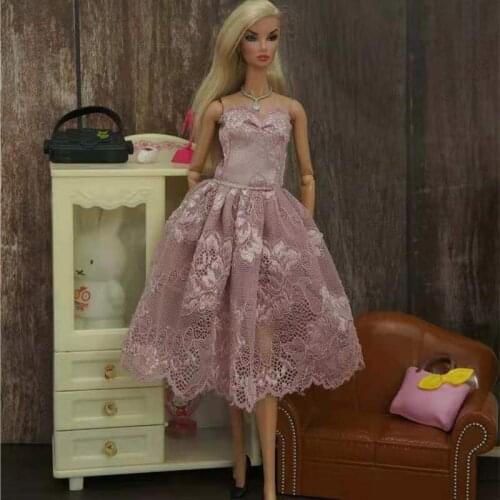 1/6 BJD Doll Dress Dark Pink Floral Lace Princess Outfits For Barbie Dolls Clothes Gown Vestido Playhouse Accessories Toys Gifts