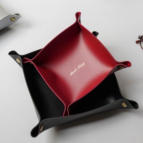 Nordic Ins Desktop Storage Tray Leather Key Plate Dice Tray Key Wallet Coins PU leather folding Storage Box Home Decoration