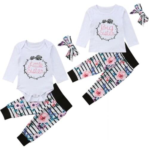 Pudcoco New Arrival Family Matching Clothes Big Sister T-shirt Little Sister Romper Pant Outfits