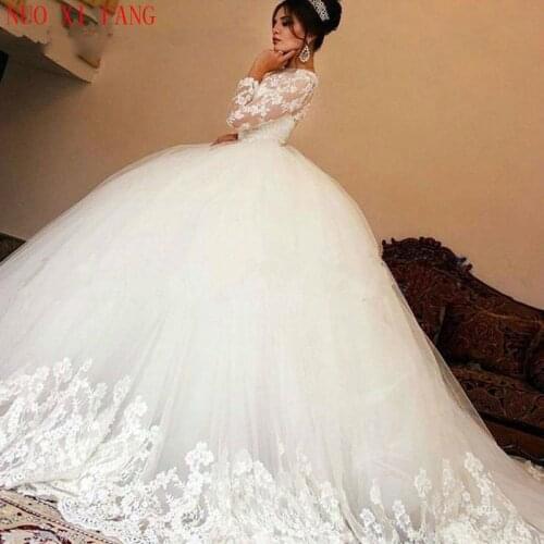 Luxury Appliques Ball Gown Wedding Dress 2020 Long Sleeve Lace Romantic Elegant Bridal Dresses Princess Vestido de noiva