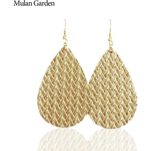 Mulan Garden PU Leather Fashion Earrings for Women Glitter Statement Dangle Water Drop Earrings Fashion Jewelry Winter 2018 New