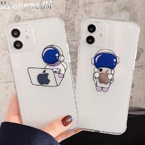 Cute Cartoon Astronaut Transparent Phone Case For iPhone 12 11 Pro X XR XS Max 12 Mini 7 8 Plus Clear Soft Shockproof Back Cover