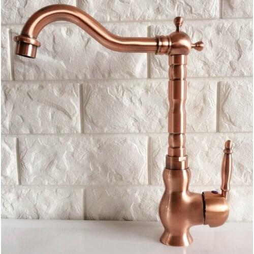 Basin Faucet Antique Red Copper Swivel Spout Bathroom Kitchen Faucet Vessel Sink Mixer Tap Deck Mounted Bnf407
