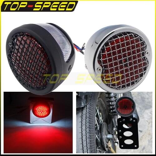 LED Tail Brake License Black/Chrome Plate Light Cafe Racer Old School Motorcycle For Harley Bobber Chopper Street Bob GN CG