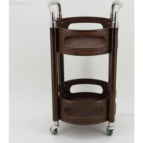 Solid Wood Coffee Shop Trolleys Banquet Small Apartment Dining Cart Homestay Round Wine Racks Restaurant Hotel Kitchen Islands