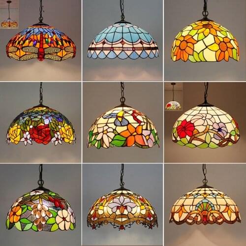 Tiffany Stained Glass Chandelier European Style Living Room Dining Room Interior Lighting Large Ceiling Suspension Lights