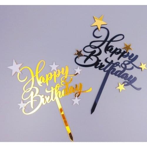 Happy Birthday Cake Decoration Platinum Little Stars Acrylic Cake Insert Plate Dessert Cake Table Decoration Cake Topper