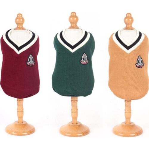 Knitted Dog Apparel V-Neck Sweater Vest Winter Warm Dog Clothes Small Medium Bichon Corgi Coat Fashion Christmas Dog Costume