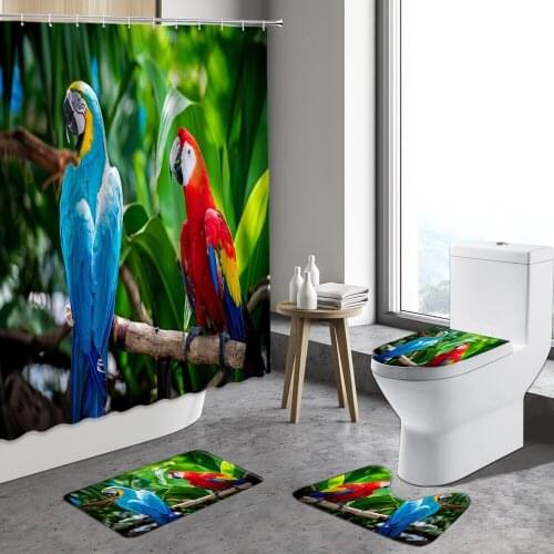 Parrot Shower Curtain Couple Birds Tropical Plants Leaf Home Decor Sets Bathroom Non-slip Carpet Bath Mats Indoor Rugs Foot Pad