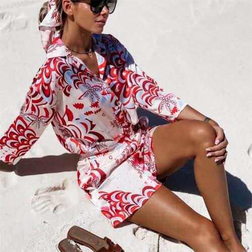 2pcs Short Sets Sets Women Fashion Beach Styles Scenery Pattern Button-down Shirts and Shorts 2021 New Summer Casual Sets