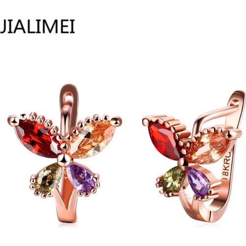 JIALIMEI Gold Color Gold Unique Clip Earrings with Multicolor AAA Zircon Stone Nickel, Cadmium free Jewelry E124