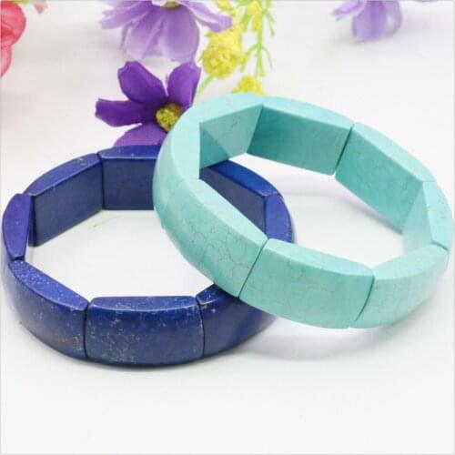 16X25mm Blue Rectangle Turkey Turquoises Beaded Bracelet Women Men Girls DIY Lace-up Elastic Jewelry Making Design Hand Ornament