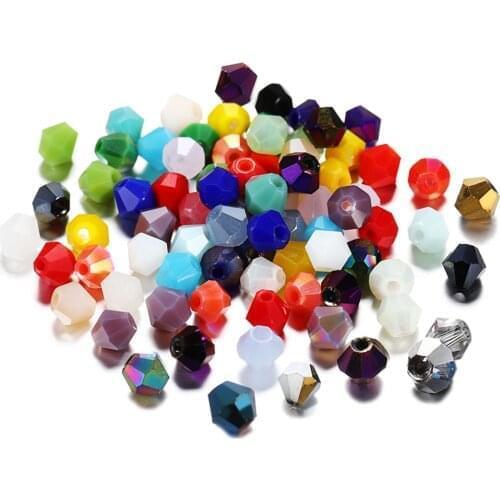 200Pcs/Lot 4*4mm Rhombus Crystal Glass Bead Loose Spacer Bead Bracelet Necklace for DIY Jewelry Making Accessories Supplies