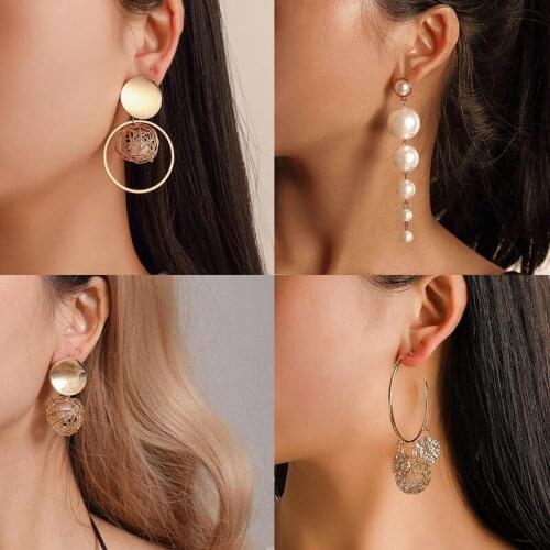 2020 New Fashion Round Dangle Drop Korean Earrings For Women Geometric Round Heart Gold Earring Wedding Jewelry