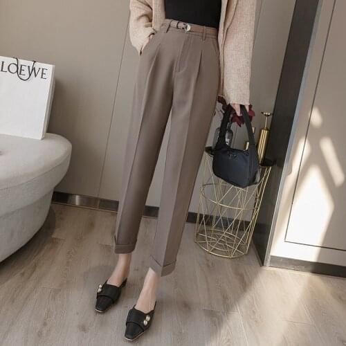 2021 New Spring Women Solid Suit Pants High Waist Pants Loose Office Ladies Pants Fashion Female Casual Ankle Length Pants L301