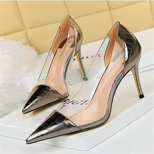 2021 new hot sale womens shoes sexy ladies shoes pointed toe transparent luxury high quality 9CM high heels size GTY2331