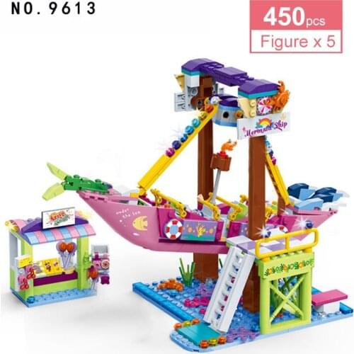 450PCS City Girl Friend Series Amusement park Sea Rover Building Blocks Mermaid Ship Brick Toys Set for Children Christmas Gifts