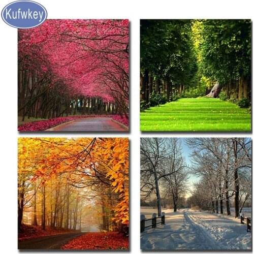5D Diy Diamond Painting for Living Room Decor four seasons scenery 4pcs/set Stitch Cross full Diamond Embroidery mosaic crafts