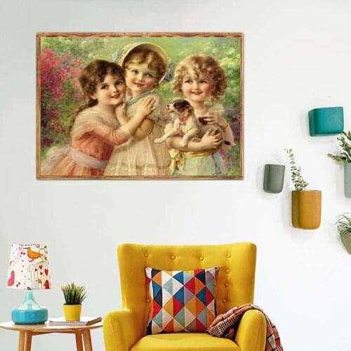 5D DIY Diamond Painting Full Square/Round Cute girl Diamond Embroidery dog Pictures of Rhinestones Mosaic Home Decoration FG2040