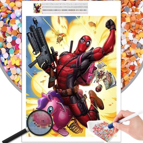 Diamond Drawing Cartoon Marvel Deadpool Water Fight 5D DIY Square Round Rhinestone Embroidery Photo Cross Stitch Home Decoration