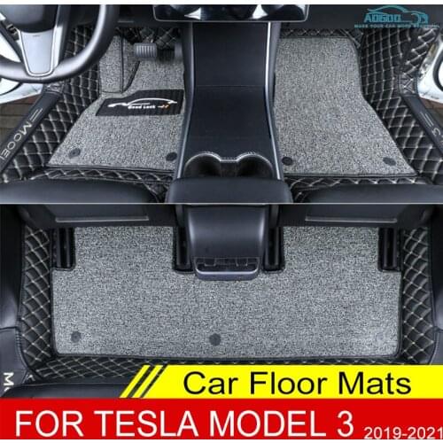 Car Floor Mats For Tesla Model 3 2019 2020 2021 Double Layer Custom Auto Foot Pads Carpet Cover Interior Decoration Accessories