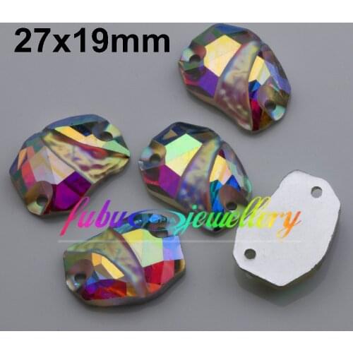 Free Shipping, 50pcs/Lot, 27x19mm Crystal AB / Clear AB Flat Back #3257 Divine Rock Sew On Stones