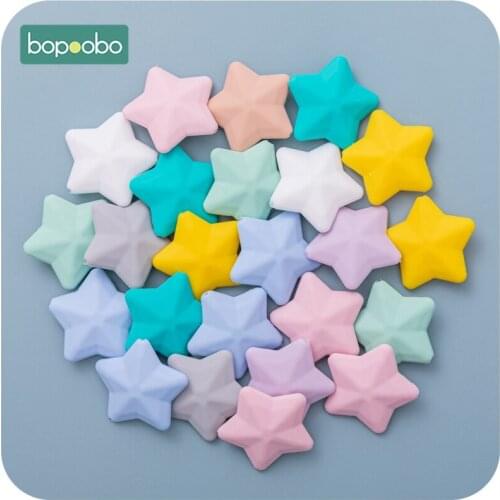 Bopoobo 5pc Silicone Beads Star Shape Food Grade Teether BPA Free Ecofriendly Beads Bracelet DIY Product For Baby Teether