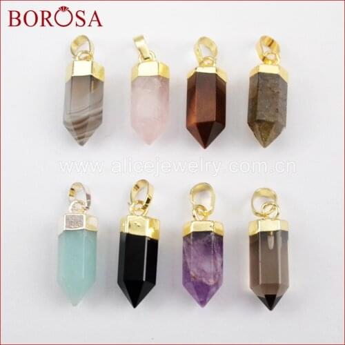 BOROSA Drusy Jewelry 10PCS Crystal Point Multi-kind Stones Faceted Pendant Beads Gems Natural Stone Pendant for Women WX906