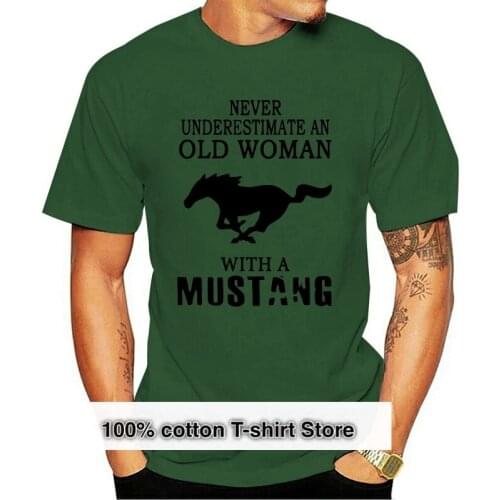 Crewneck Adult Man Mustang - An old woman with a mustang tshirt Geek Words Funny t-shirt Adult Man Feminina clothes