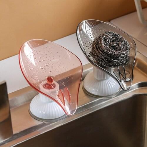 Bathroom Soap Holder Lotus Leaf Shape Shower Soap Box Suction Cup Sponge Storage Case Dish Tray Dry Drain Kitchen Container