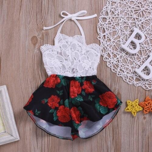 Baby Summer Rompers Newborn Baby Girl Clothes Sleeveless Lace Flower Print Strap Romper Jumpsuit Outfit Summer Clothes