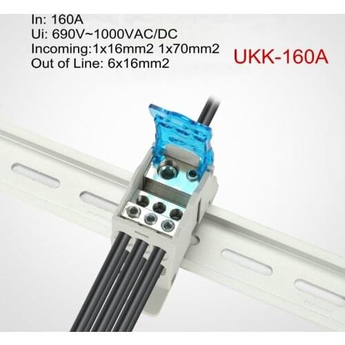 160A Din Rail 1 in Many Output Terminal Block for Distribution Box Universal Power Junction Box Electric Wire Connector UKK160A