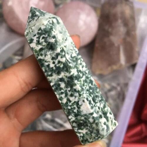 Gemstone Obelisk Moss Agate Point Natural Quartz Wands Crystal Point