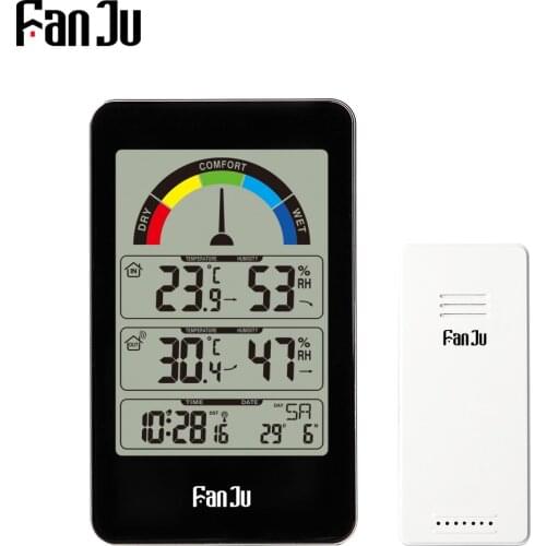 FanJu FJ3356 Digital Thermometer Hygrometer Weather Station Wall Clock Wireless Sensor Alarm Comfort Pointer Display Table Watch