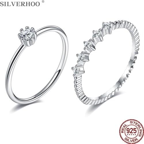 SILVERHOO 925 Sterling Silver Couple Ring Embellished With 5A Cubic Zirconia CZ Lover Rings Wedding Anniversary Gift Jewelry