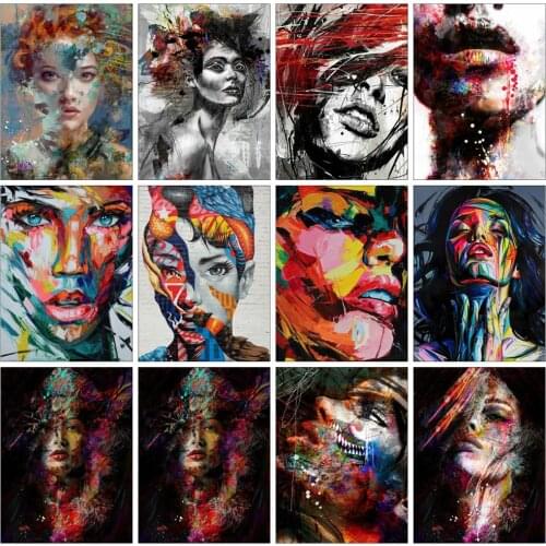 Huacan Diamond Painting Colorful Woman Wall Stickers Embroidery Mosaic Portrait Diamond Art Home Decor