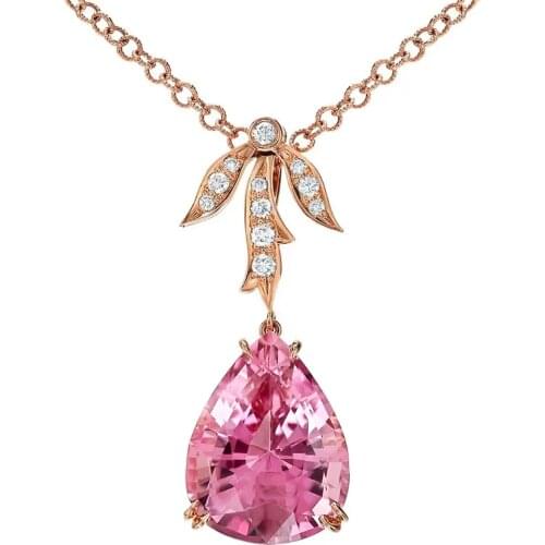 Huitan Luxury Pink Water Drop CZ Pendant Necklaces for Women Delicate Birthday Party Accessories Gift Female Fashion Jewelry Hot