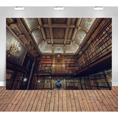 Classic Library Interior Background Vintage Bookcase Photography Backdrop Retro Bookshelf Literature Education Books Study