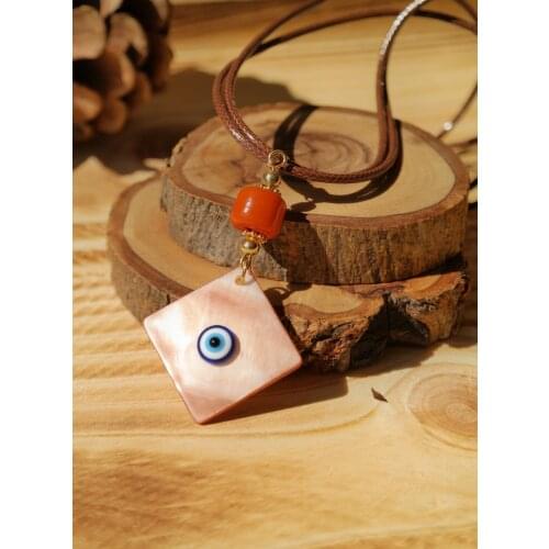 Evil eye Beaded Brown Mother Of Pearl Shell Necklace