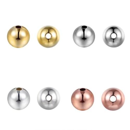 BASEHOME 50pcs/lot 4/5/6/8mm Rose Gold Brass Spacer Beads Positioning bead Loose Beads for Charms Bracelets DIY Jewelry Making