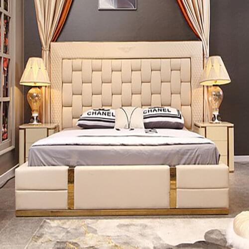 Light luxury leather bed, modern minimalist master bed, Hong Kong-style Bentley bed, 1.8m double wedding bed, Italian leather