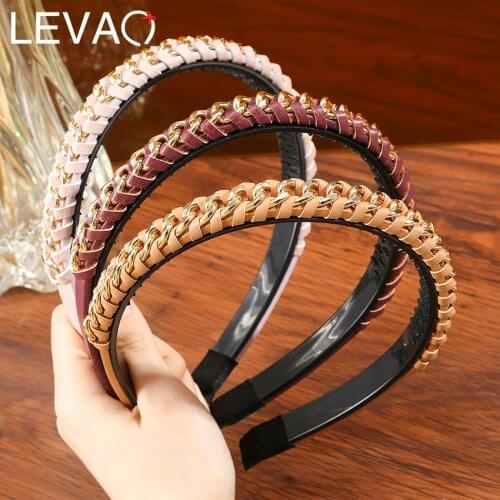 Levao New PU Leather Braid Chain Headband For Women Hair Bands Fashion Headwear Hairband Hoop Bezel Hair Accessories