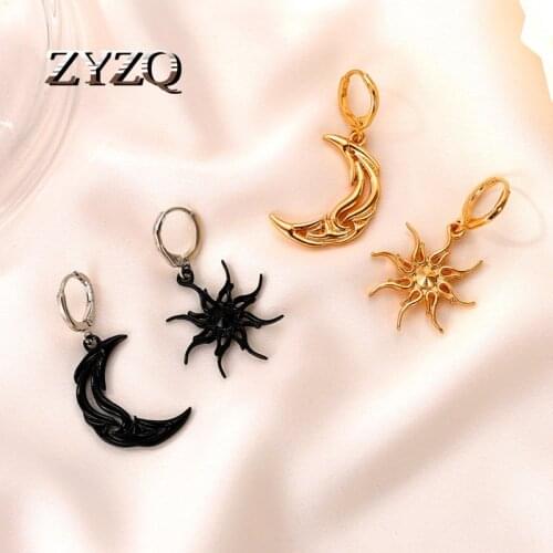 ZYZQ Trendy Metal Geometric Dangle Earrings For Women Sun Asymmetric Earrings Moon Drop Earrings Jewelry Brincos 2020