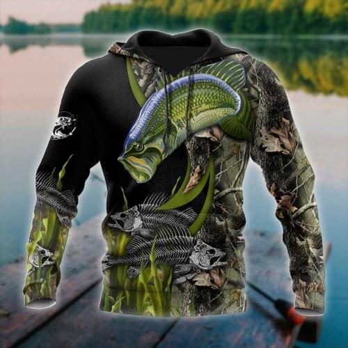 Beautiful Bass Fishing 3D Printed Men Hoodie Autumn and winter Unisex Deluxe Sweatshirt Zip Pullover Casual Streetwear KJ415