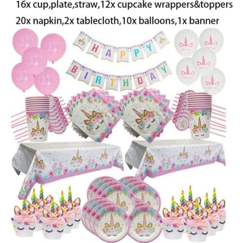 Unicorn Party Supplies Disposable Tableware Set Unicorn Birthday Party Decoration Kids Baby Shower Unicornio Aniversario Decor