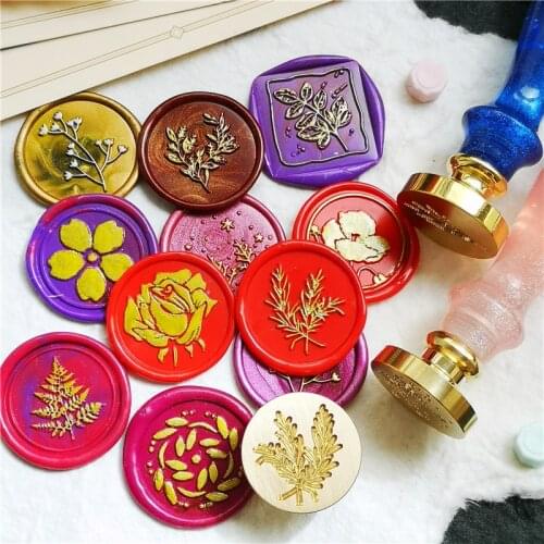Natural plant Sellos leaf wax seal stamp Hydrangea Eucalyptus fern leaf Cherry blossoms forest Rosemary rose Kapok sealing stamp