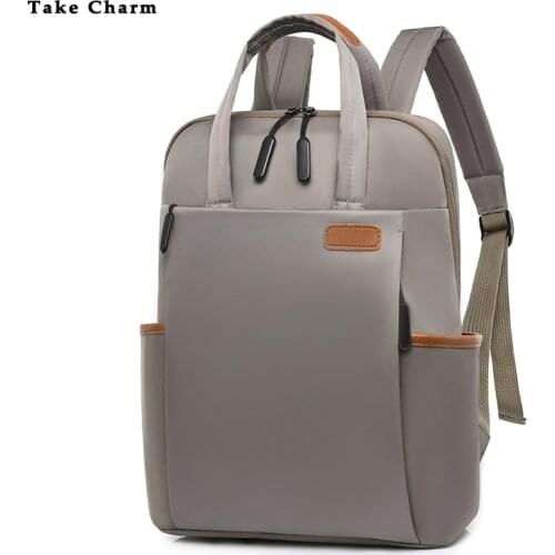 Nylon Waterproof Multifunctional Women Backpack Black Student School Bag Casual Simple Laptop Backpack Youth Travel Bag Gray