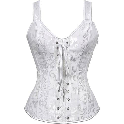 Overbust Corsets Top Women Floral Print Corselet Wide Shoulder Strap Lace-up Body Shaper Zipper Side Sleeveless Bustier y2k Top